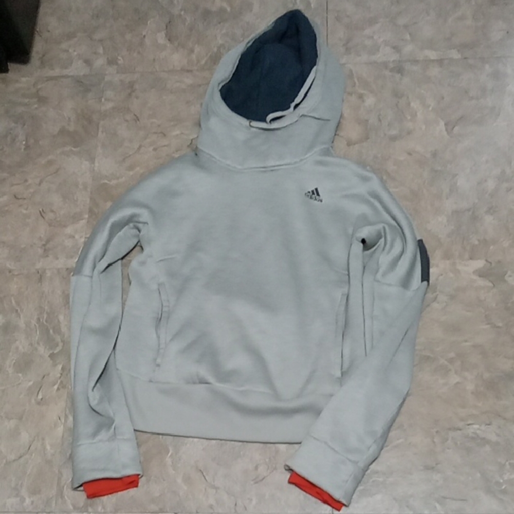 Adidas Men's  Gray Hoodie with Orange Accents